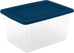 Sterilite Storage Box, Clear Snap Lid Tote, Marine Blue, 58 Qt, 24-Pack