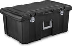 Sterilite Footlocker, Stackable Storage Bin with Latching Lid, Wheels and Handle, Plastic Rolling Container to Organize Basement, Black, (Pack of 1)