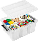 EOENVIVS Clear Storage Bins with 6 Tall Inserts, Stackable craft organizers and storage Box, Plastic Storage Totes with Lids and Handles for Crafts, Jewelry & Sewing, Art Supplies, Markers, Pens