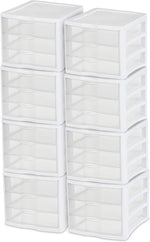 Sterilite Wide 3-Drawer Storage Unit for Bedroom and Dresser, 8-Pack