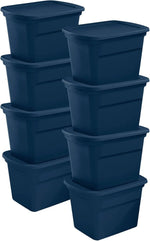Sterilite Tote, Plastic Storage Bins with Snap Lids, 18 Gallon, 8-Pack
