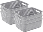 Sterilite Short Weave Basket, Rectangular Plastic Décor Bin, Gray, 6 Pack