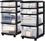 HOMZ Drawer Tower, 4-Tier Cart w/Removable Wheels, Black Frame, 2-Pack