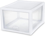 Sterilite 27 Quart White Frame Clear Plastic Stackable Storage Container Bin w/Single Drawer for Craft, Pantry, Sink, & Desktop Organization, 32 Pack