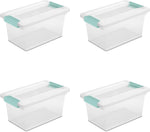 Sterilite Medium Clip Box, Clear Storage Bin with Latching Lid, 4 Pack