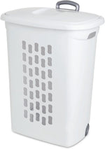 Sterilite 9-Pack Ultra Wheeled Hamper, Laundry Basket w/Flip-Top Lid & Retractable Handle - Plastic Rolling Clothes Storage Cart with Ventilated Holes for Home, Apartment or Dorm