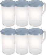 Sterilite 6 Pack 1 Gal Round Pitcher, Drink Dispenser Jug, Flip Tab Lid, Washed Blue