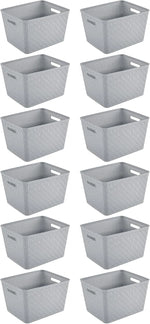 Sterilite 12 Pack Plastic Storage Bin Organization Containers, Tall Baskets, Cement