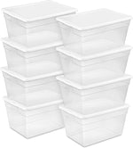 Sterilite 56 Quart Storage Box, Clear Plastic with White Snap Lid, 8 Pack