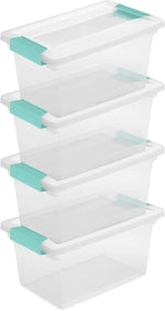 Sterilite Medium Clip Box Stackable Storage Bin with Latching Lid for Home, Office, School, Organize Paper, Notebooks, Crafts, Clear Lid, Base, 1-Pack