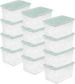 Sterilite 12 Pack Latching Box, Clear Plastic Stackable Storage Bin with Lid, 64 Quart, Mindful Mint