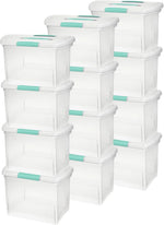 Sterilite Large Nesting ShowOffs Stackable Storage Bin, Latching Organizer Tote with Handle, Plastic Box for File Organization, Clear, 12-Pack