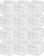 Sterilite Clearview 3-Drawer Cart Small Plastic Storage Organizer, 12-Pack