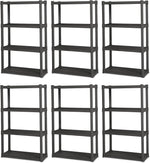 Sterilite 6-Pack 4 Shelf Unit, Heavy-Duty Shelving Storage and Utility Rack - Standing Plastic Organizer Shelves for Kitchen, Bathroom, and Garage