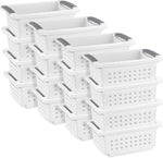 Sterilite 16608008 Small Stacking Basket with Vertical Stacking Functionality and Titanium Accents for Organization in Home or Office, White (16 Pack)