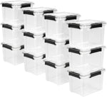 Sterilite 12 Pack 19 Qt Gasket Box, Clear Stackable Plastic Storage Container with Lids, Black - Waterproof and Dustproof Tote for Home Organization