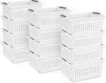 Sterilite Large Stacking Basket Plastic Storage Organizer, White, 12-Pack