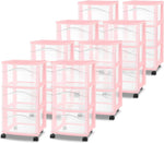 Sterilite 3-Drawer Cart with Wheels for Bedroom and Dresser, 8-Pack
