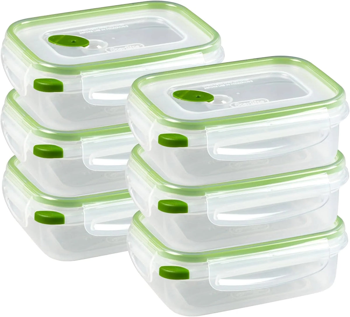 Sterilite Ultra-Seal 3.1 Cup Rectangle, Airtight Food Storage Container, Latching Lid, Microwave and Dishwasher Safe, Clear With Green Gasket, 6-Pack