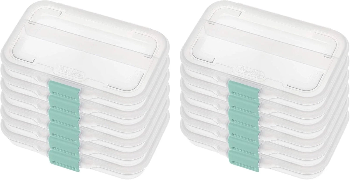 Sterilite Small Divided Box, Storage Bin w/Latching Lid, Clear, 12 Pack