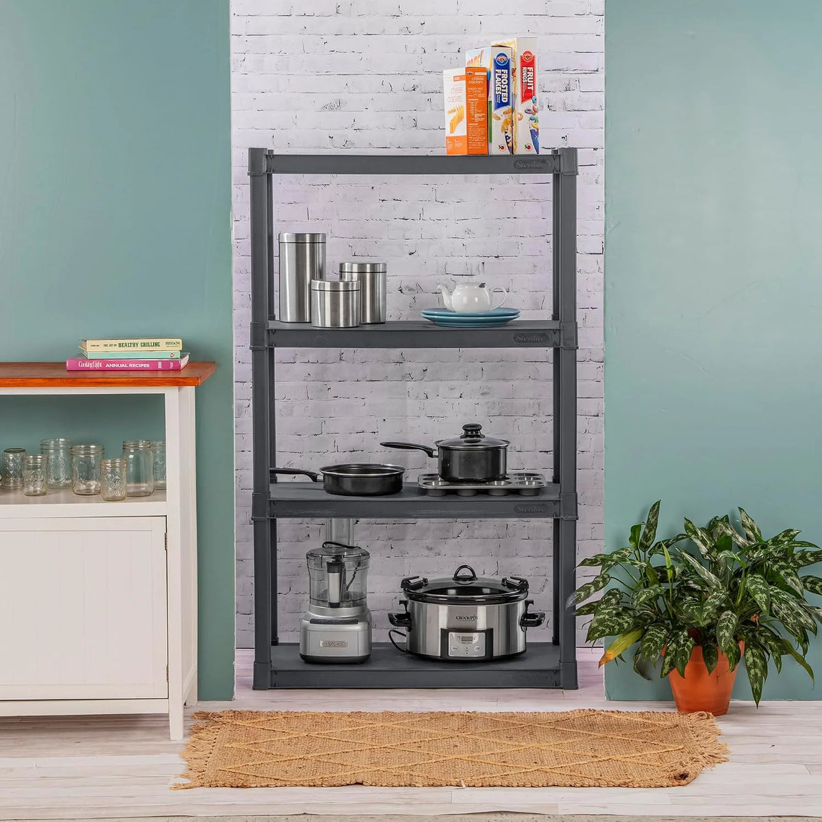 Sterilite 6-Pack 4 Shelf Unit, Heavy-Duty Shelving Storage and Utility Rack - Standing Plastic Organizer Shelves for Kitchen, Bathroom, and Garage