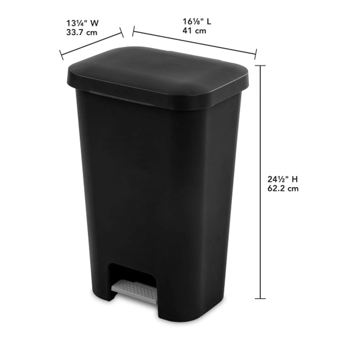 Sterilite Rectangular Step On Kitchen Wastebasket, 11.9 Gal, Black, 8-Pack