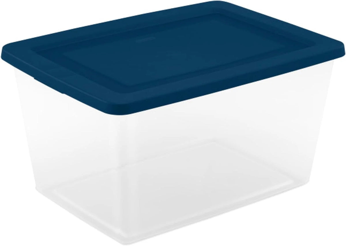 Sterilite Storage Box, Clear Snap Lid Tote, Marine Blue, 58 Qt, 24-Pack