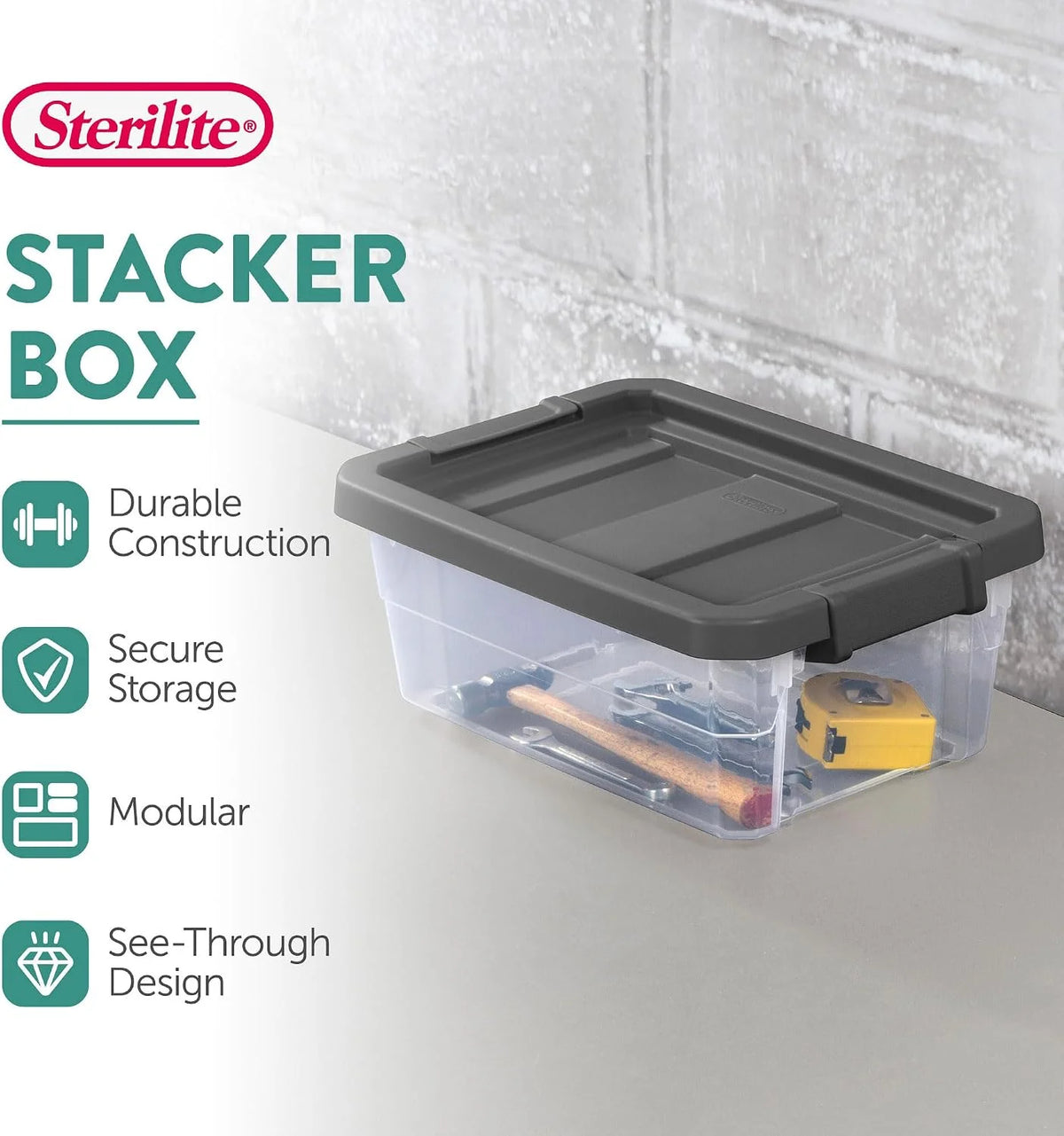 Sterilite Box Stacker Modular Clear 16QT 14723V06