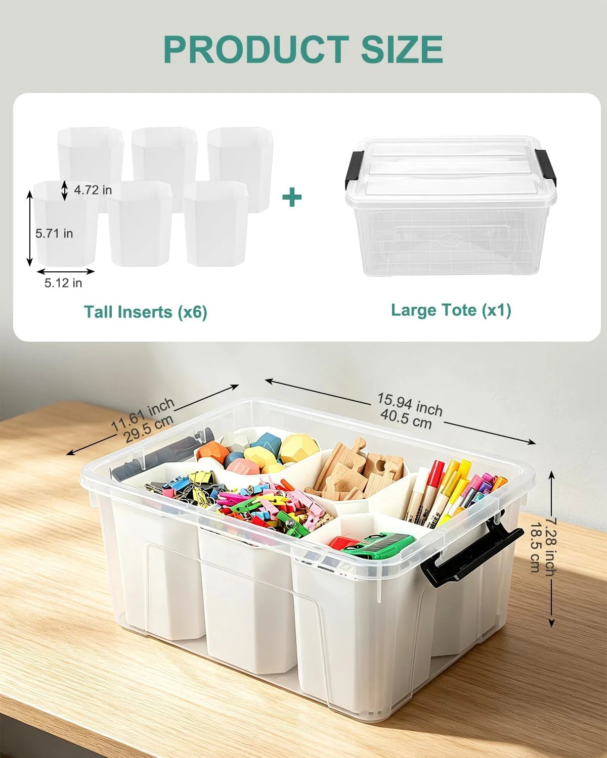 EOENVIVS Clear Storage Bins with 6 Tall Inserts, Stackable craft organizers and storage Box, Plastic Storage Totes with Lids and Handles for Crafts, Jewelry & Sewing, Art Supplies, Markers, Pens