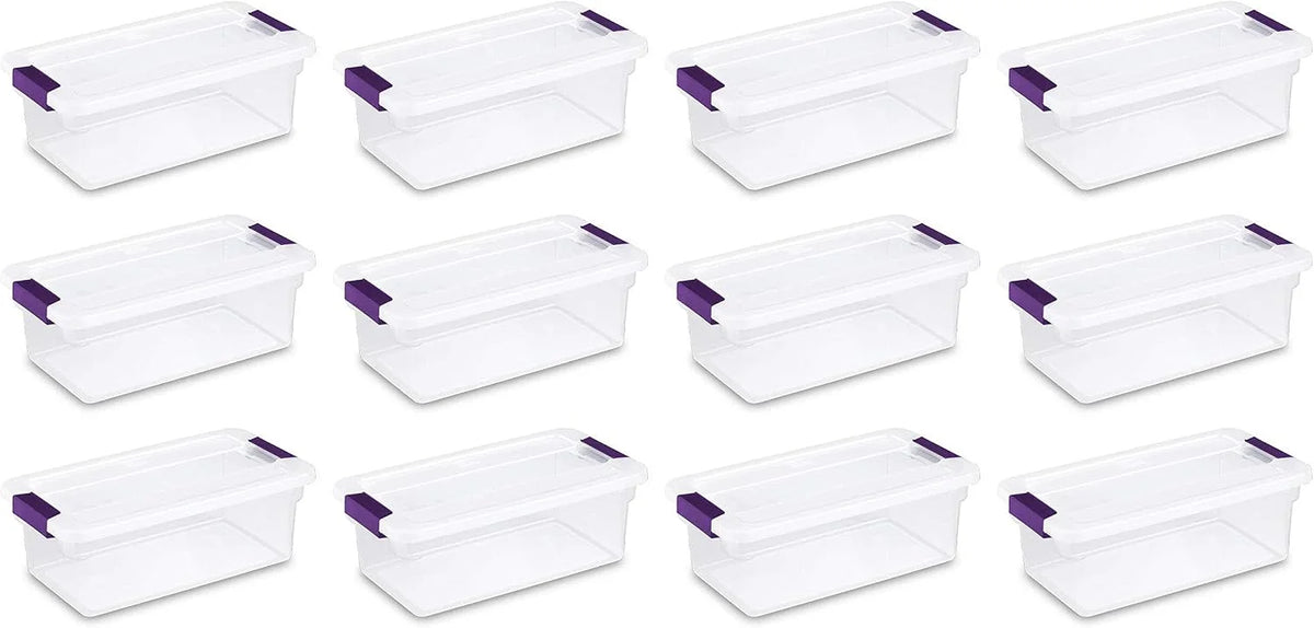 Sterilite 6 Qt Clearview Latch Storage Box, Stackable Bin with Latching Lid, Plastic Container to Organize Shoes in Closet, Clear Base, Lid, 12-Pack