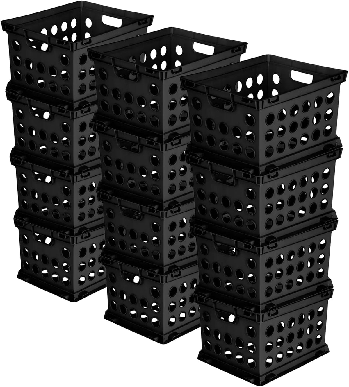 Sterilite Storage Crate, Stackable Plastic File Tote Bin, Black, 12-Pack