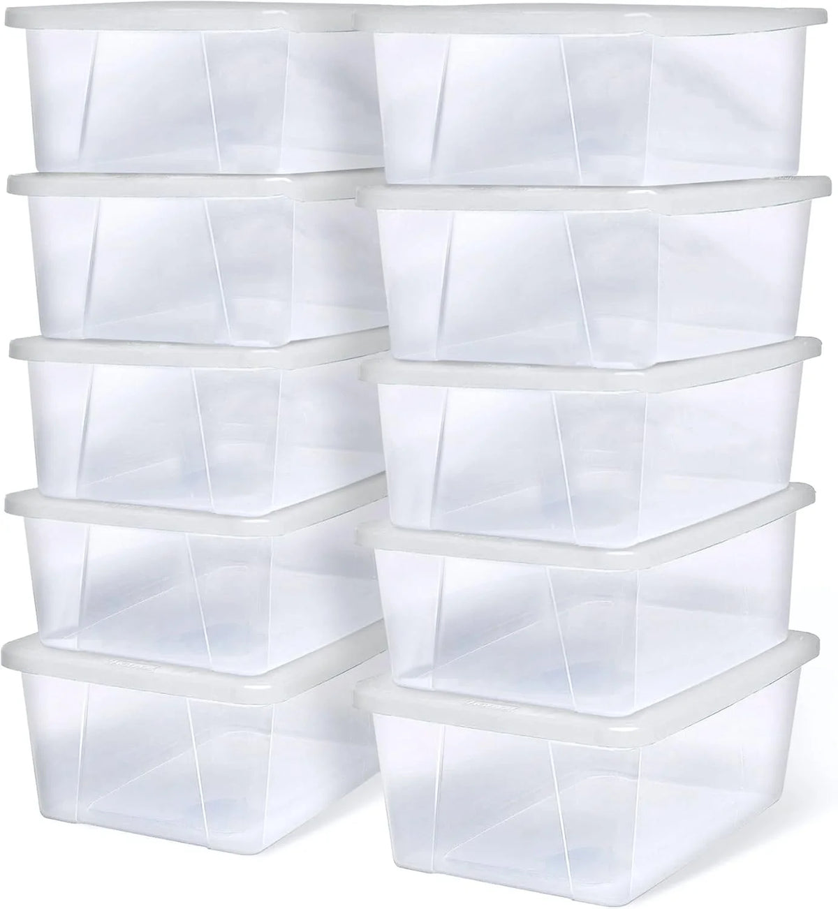 HOMZ Clear Plastic Storage Bins w/Snaplock Lids, 6 Qt, White, 10 Pack