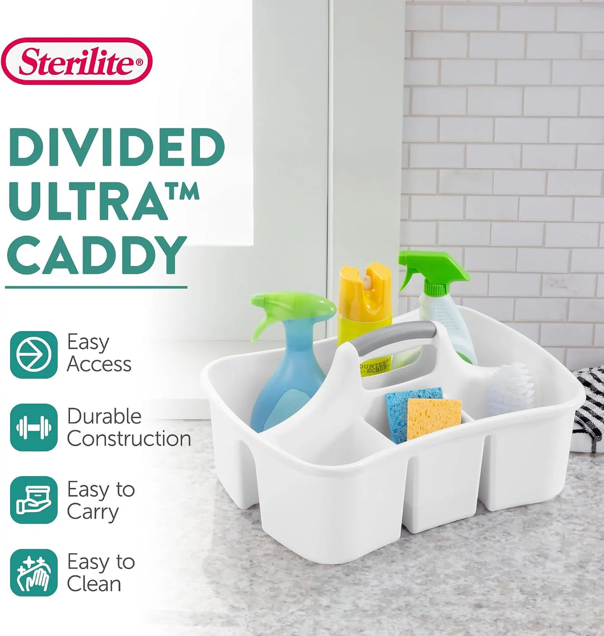 Sterilite Divided Ultra Caddy Storage Organizer for Bathroom, White 18-Pack