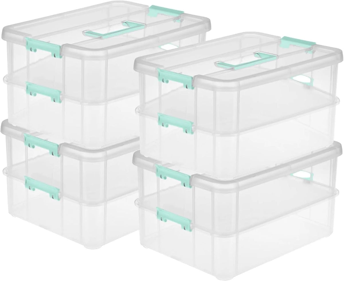 Sterilite Stack & Carry 2-Layer Handle Storage Box with Lids, 4-Pack