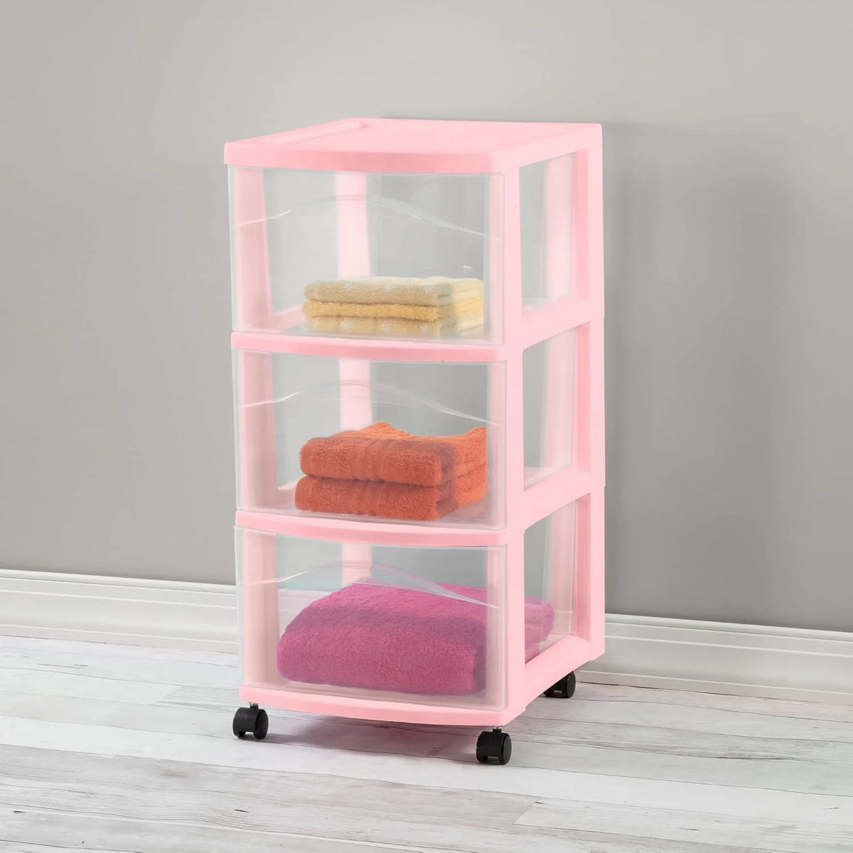 Sterilite 3-Drawer Cart with Wheels for Bedroom and Dresser, 8-Pack