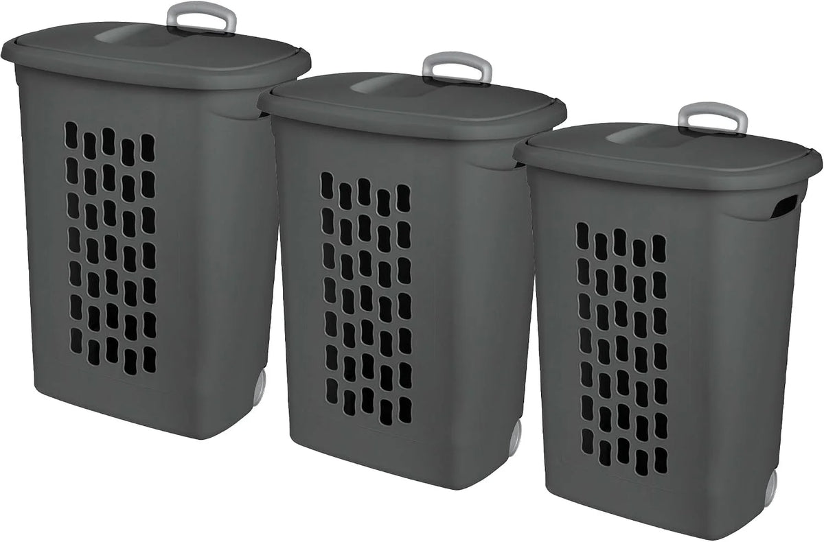 Sterilite Ultra Wheeled Hamper, Laundry Basket w/Flip-Top Lid, 3-Pack