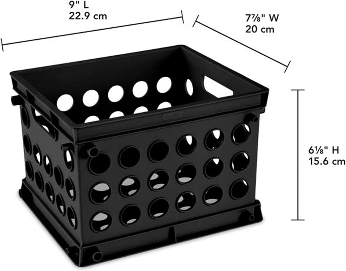 Sterilite Mini Crate, Stackable Storage Bin with Handles, Black, 36-Pack