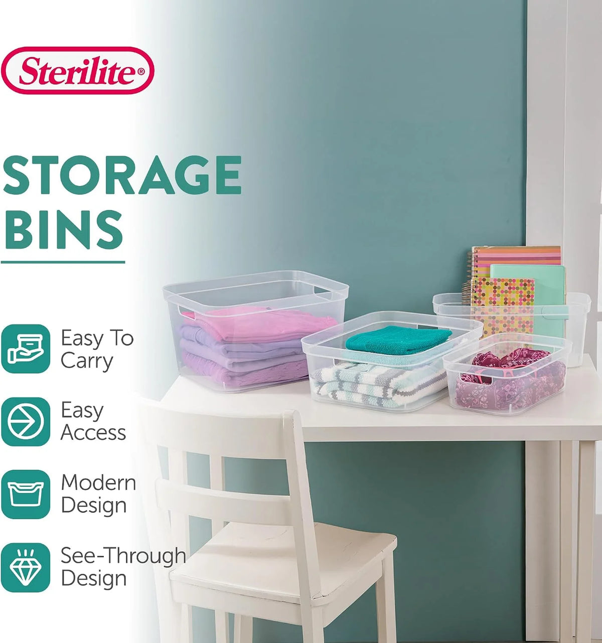 Sterilite Medium Storage Bin, Clear Plastic Organizing Container, 8-Pack