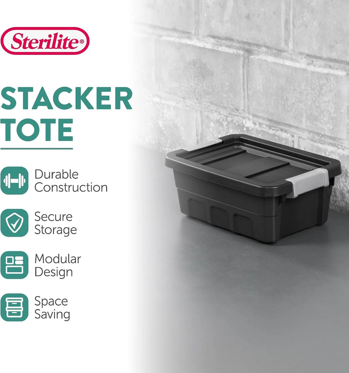 Sterilite Stacker Tote with Latching Lids for Garage, 4 Gallon, 12-Pack
