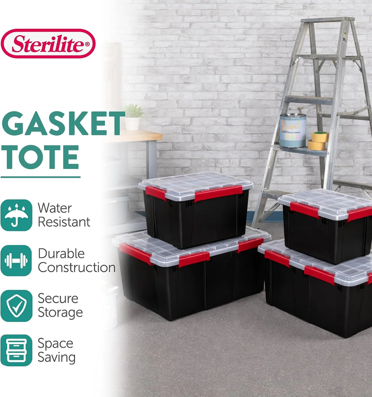 Sterilite Gasket Storage Box with Lids for Home & Office, 13.5 Gal, 8-Pack