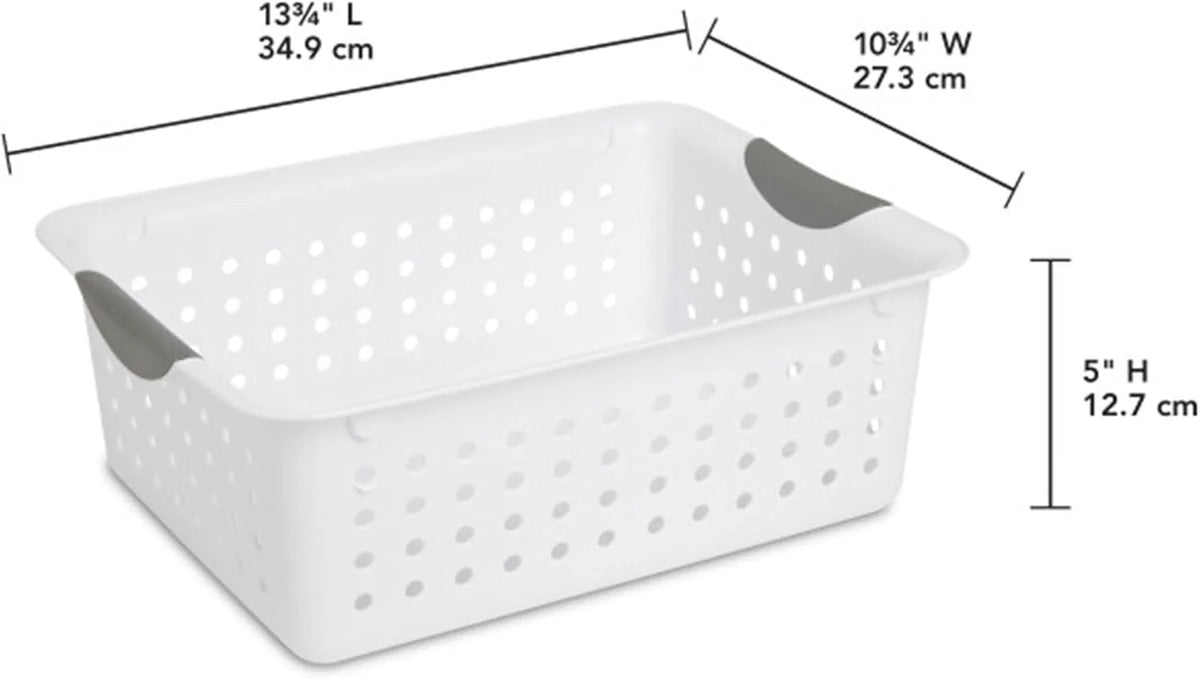 Sterilite 12-Pack Medium Ultra Basket, Open Top Plastic Storage Organizer, White - Classic Baskets for Organizing Countertops, Pantry Shelves, Kitchen Cabinets, Laundry Rooms or Home Offices