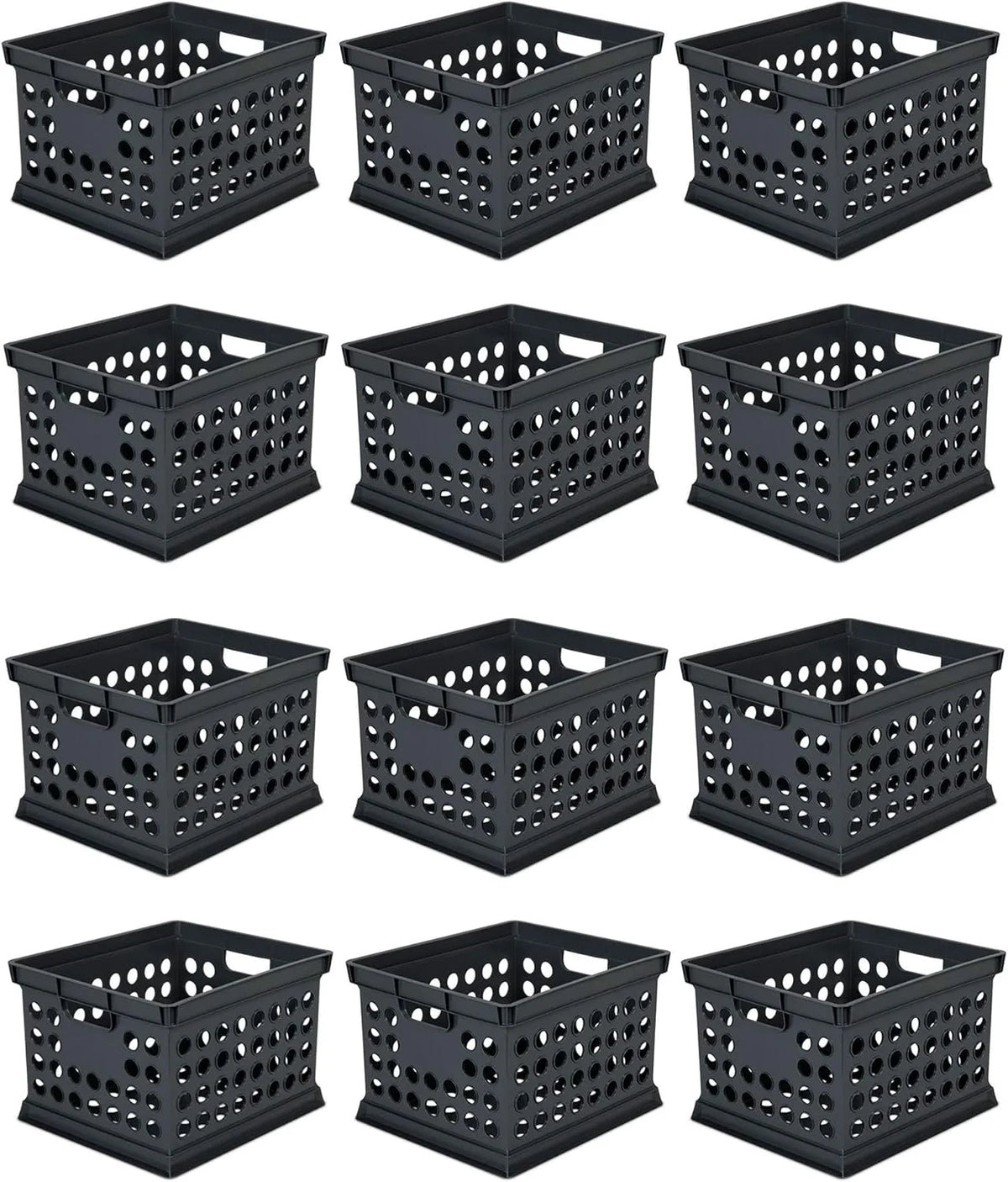 Sterilite Storage Crate Bin File Organizer for Home & Office,Black, 12-Pack