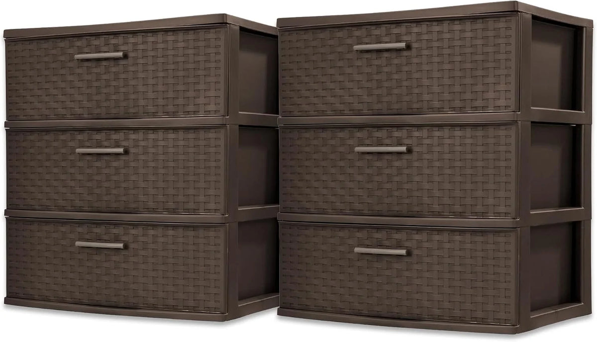 Sterilite Wide 3 Drawer Storage Organizer Tower, Weave - Espresso, 2 Pack