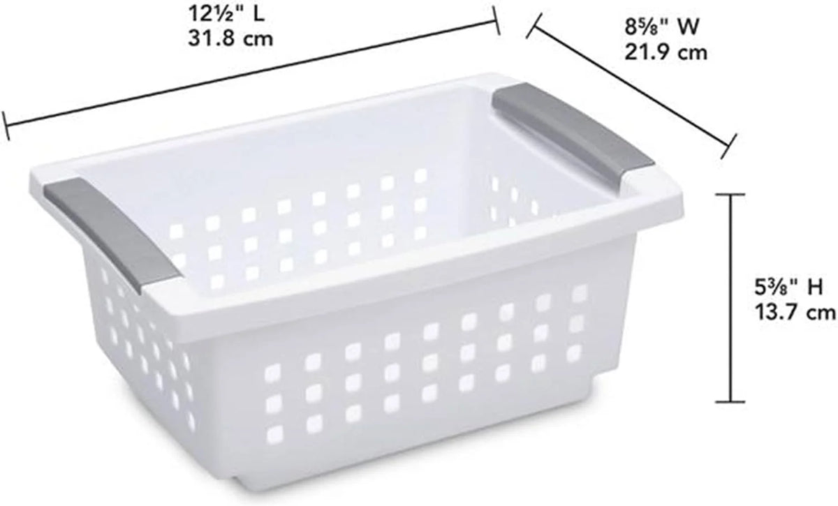 Sterilite 16608008 Small Stacking Basket with Vertical Stacking Functionality and Titanium Accents for Organization in Home or Office, White (16 Pack)