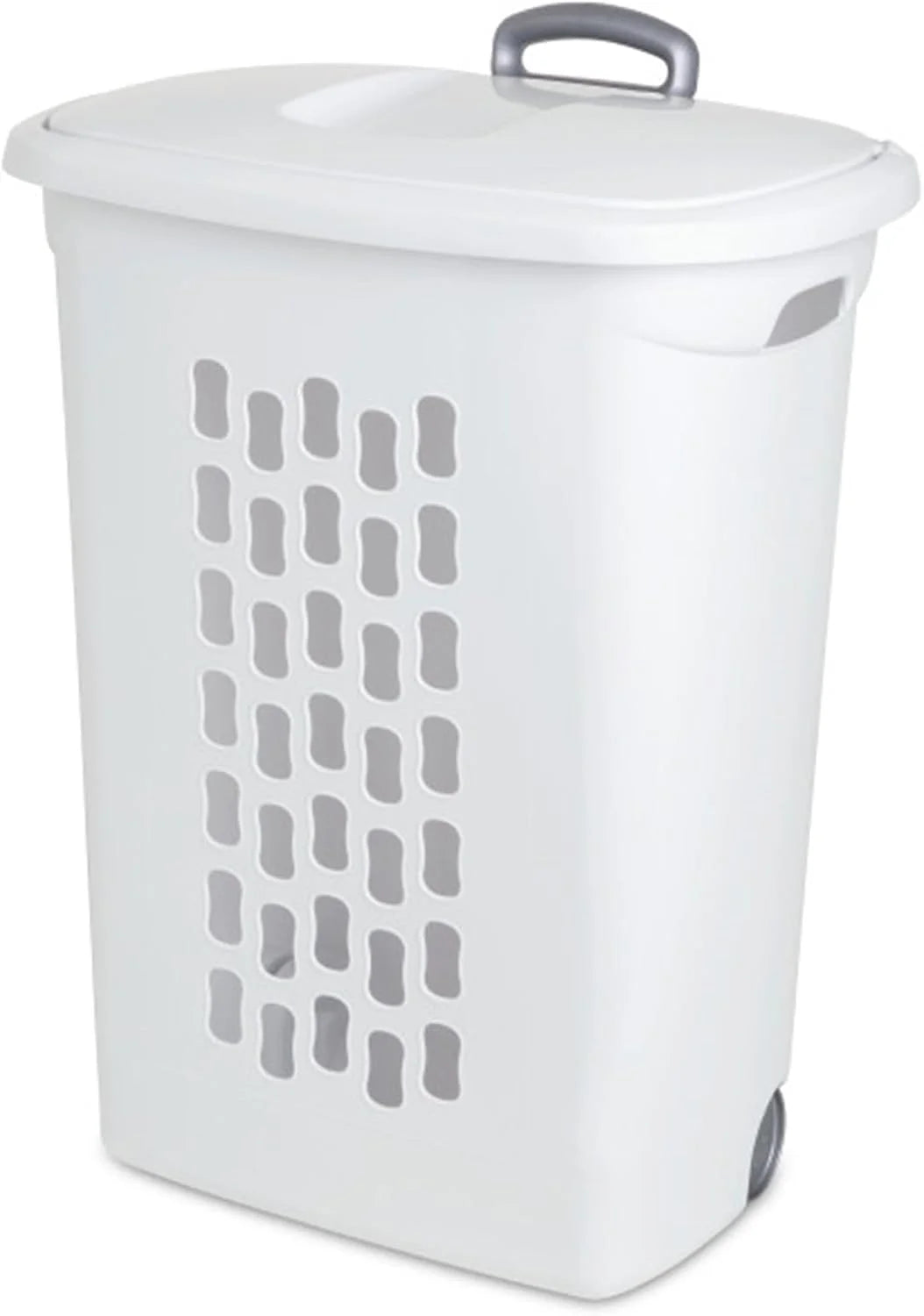 Sterilite 9-Pack Ultra Wheeled Hamper, Laundry Basket w/Flip-Top Lid & Retractable Handle - Plastic Rolling Clothes Storage Cart with Ventilated Holes for Home, Apartment or Dorm