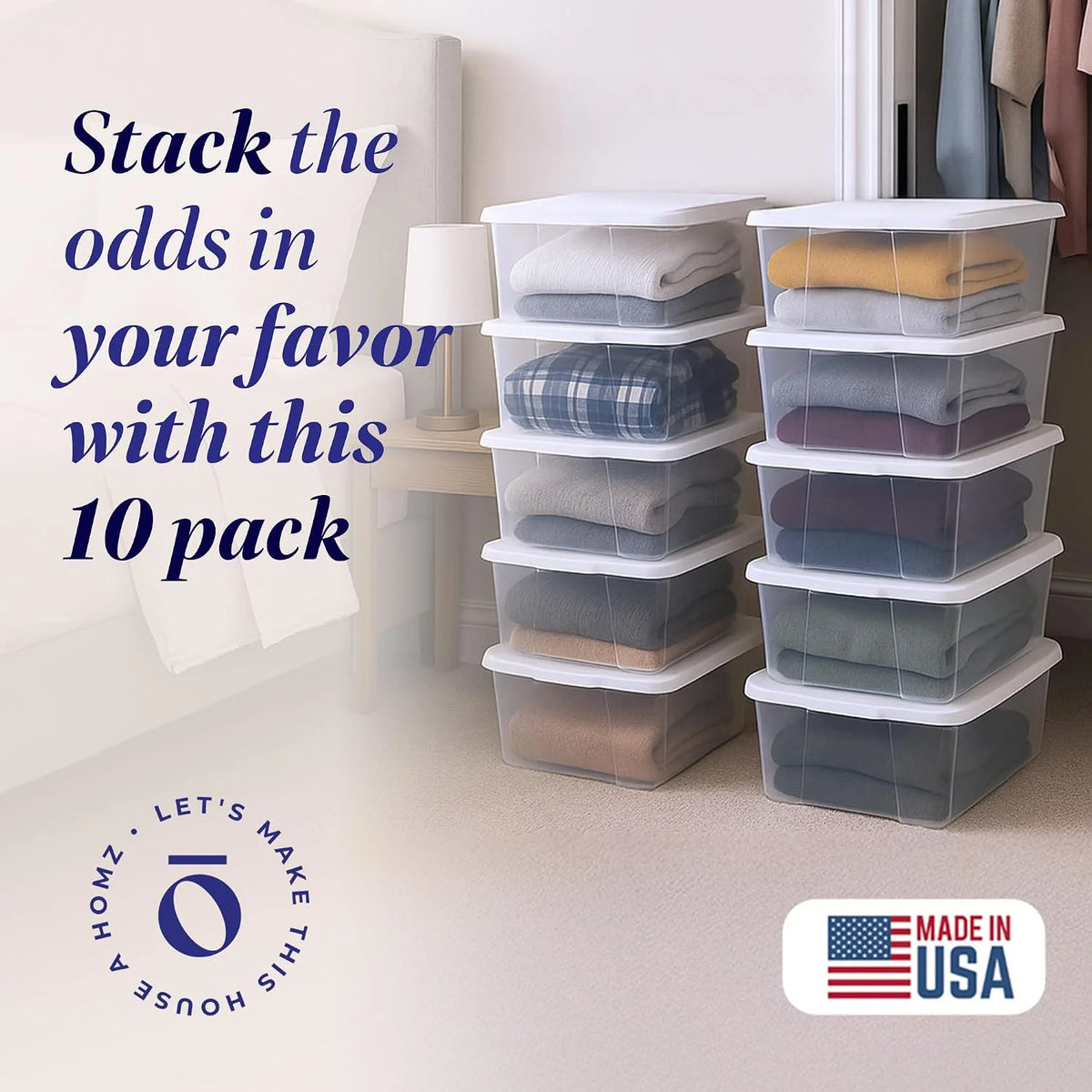 HOMZ Clear Plastic Storage Bins w/Snaplock Lids, 6 Qt, White, 10 Pack