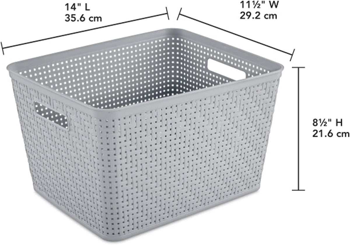 Sterilite 12 Pack Plastic Storage Bin Organization Containers, Tall Baskets, Cement