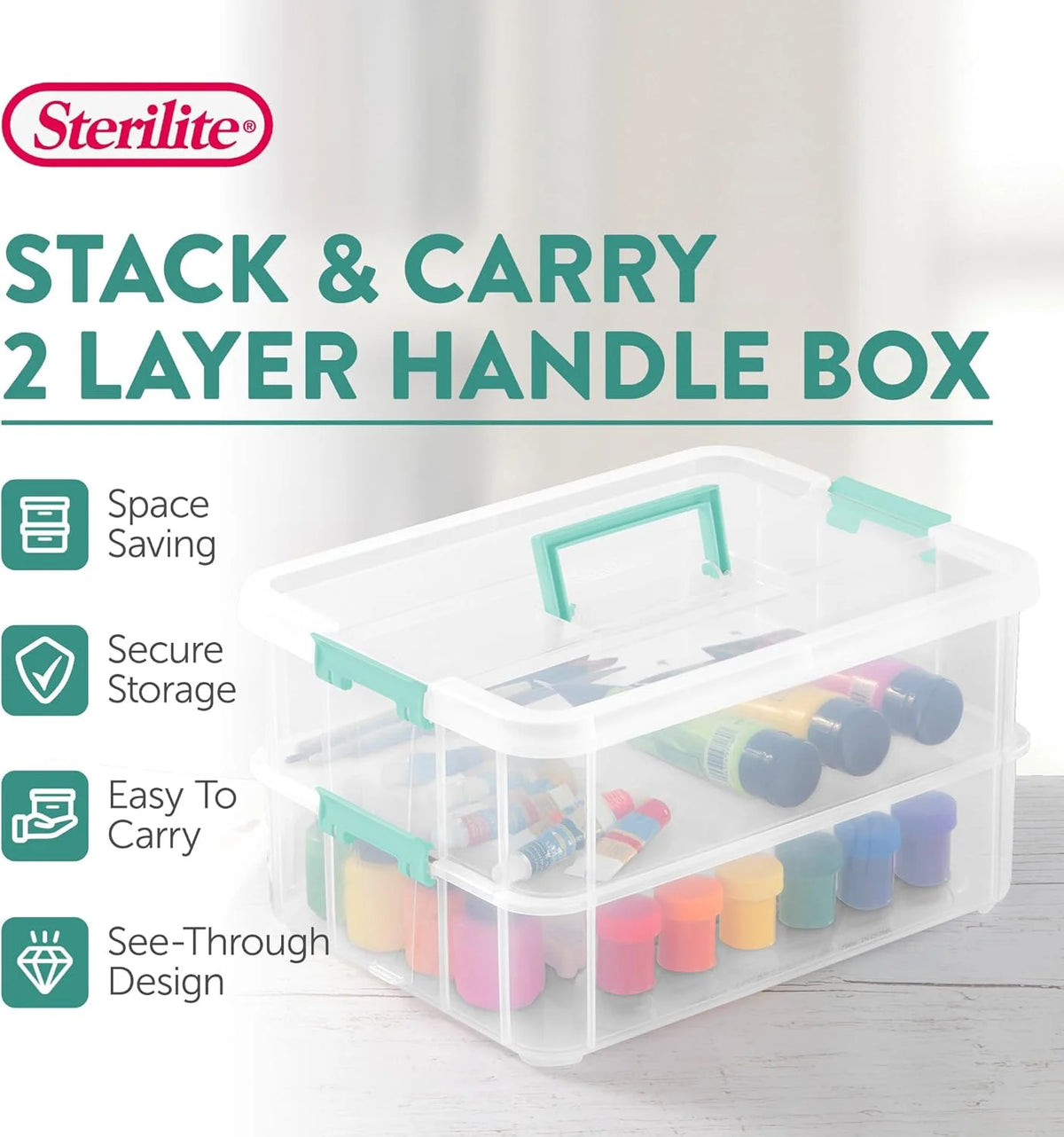 Sterilite Stack & Carry 2-Layer Handle Storage Box with Lids, 4-Pack