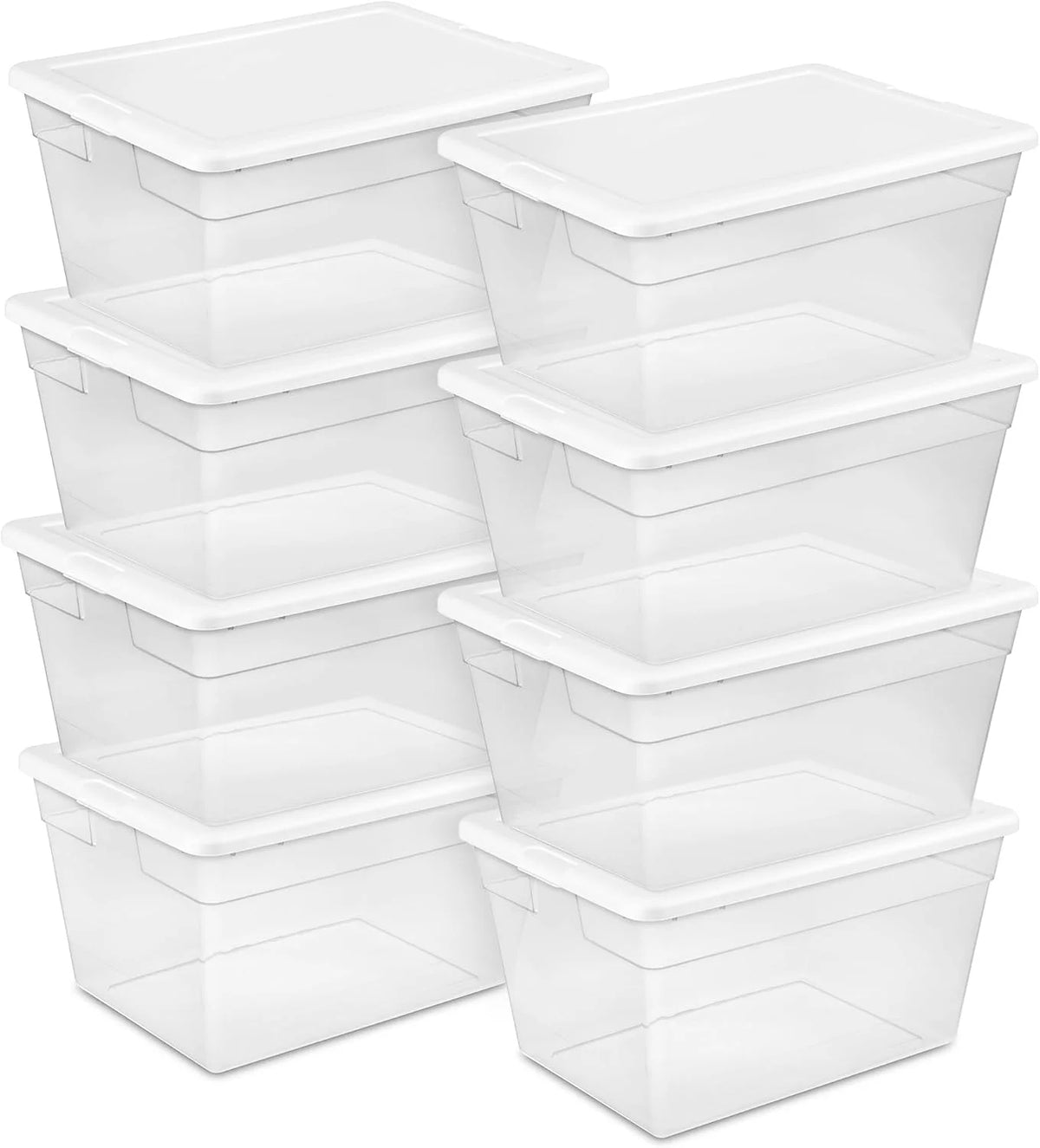 Sterilite 56 Quart Storage Box, Clear Plastic with White Snap Lid, 8 Pack