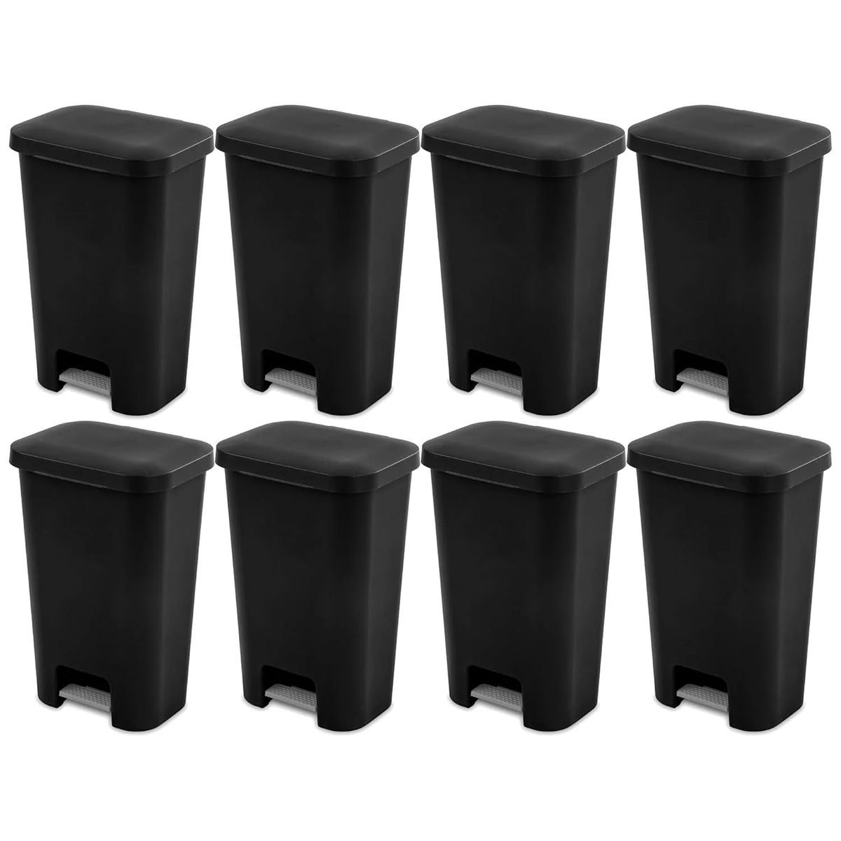 Sterilite Rectangular Step On Kitchen Wastebasket, 11.9 Gal, Black, 8-Pack